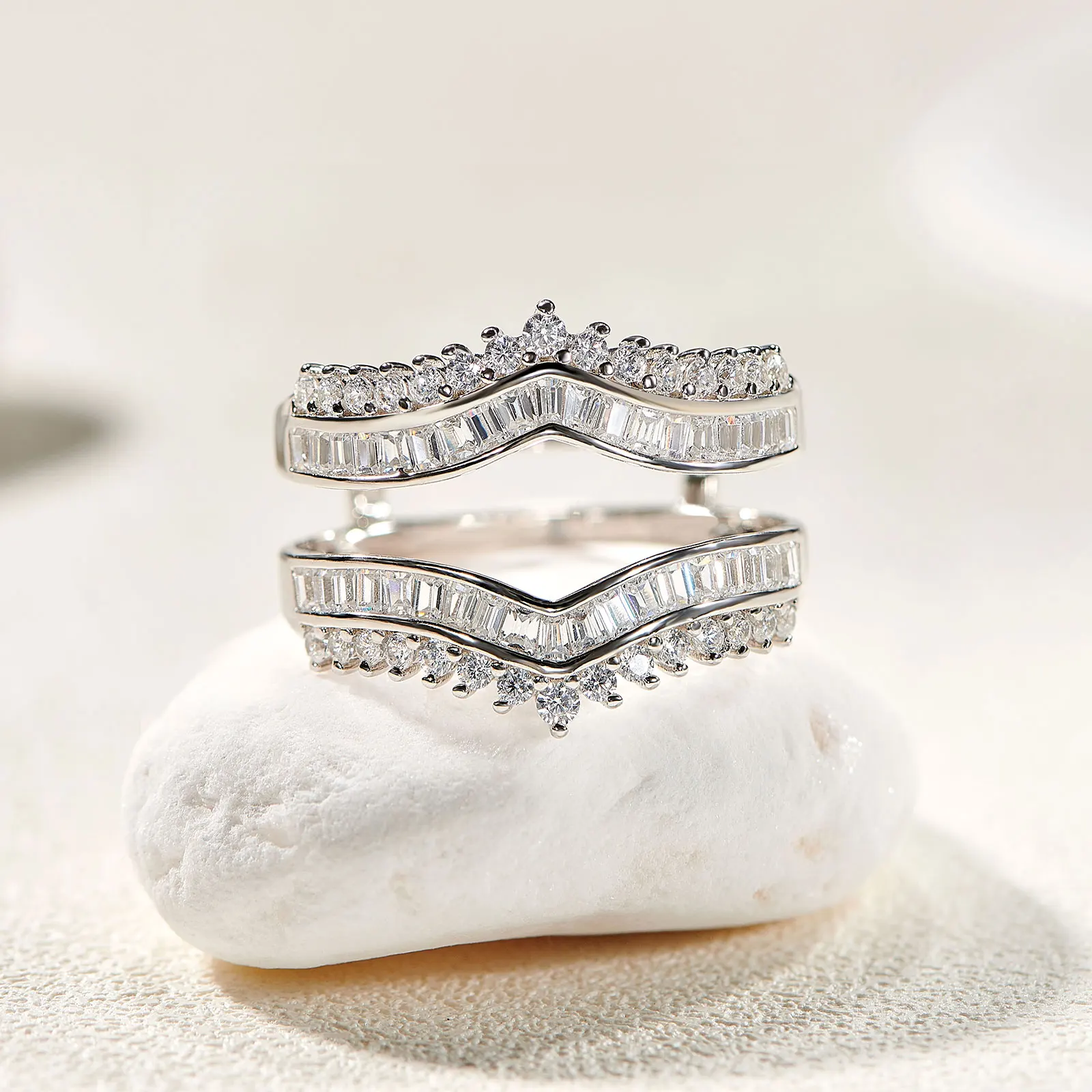Newshe Grand Ring Enhancer for Women's Engagement Rings 925 Sterling Silver AAAAA Cz Wedding Band Bridal Jewelry Suprising Gift