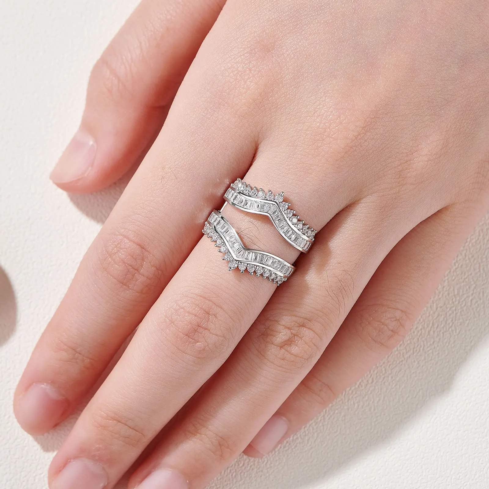 Newshe Grand Ring Enhancer for Women's Engagement Rings 925 Sterling Silver AAAAA Cz Wedding Band Bridal Jewelry Suprising Gift