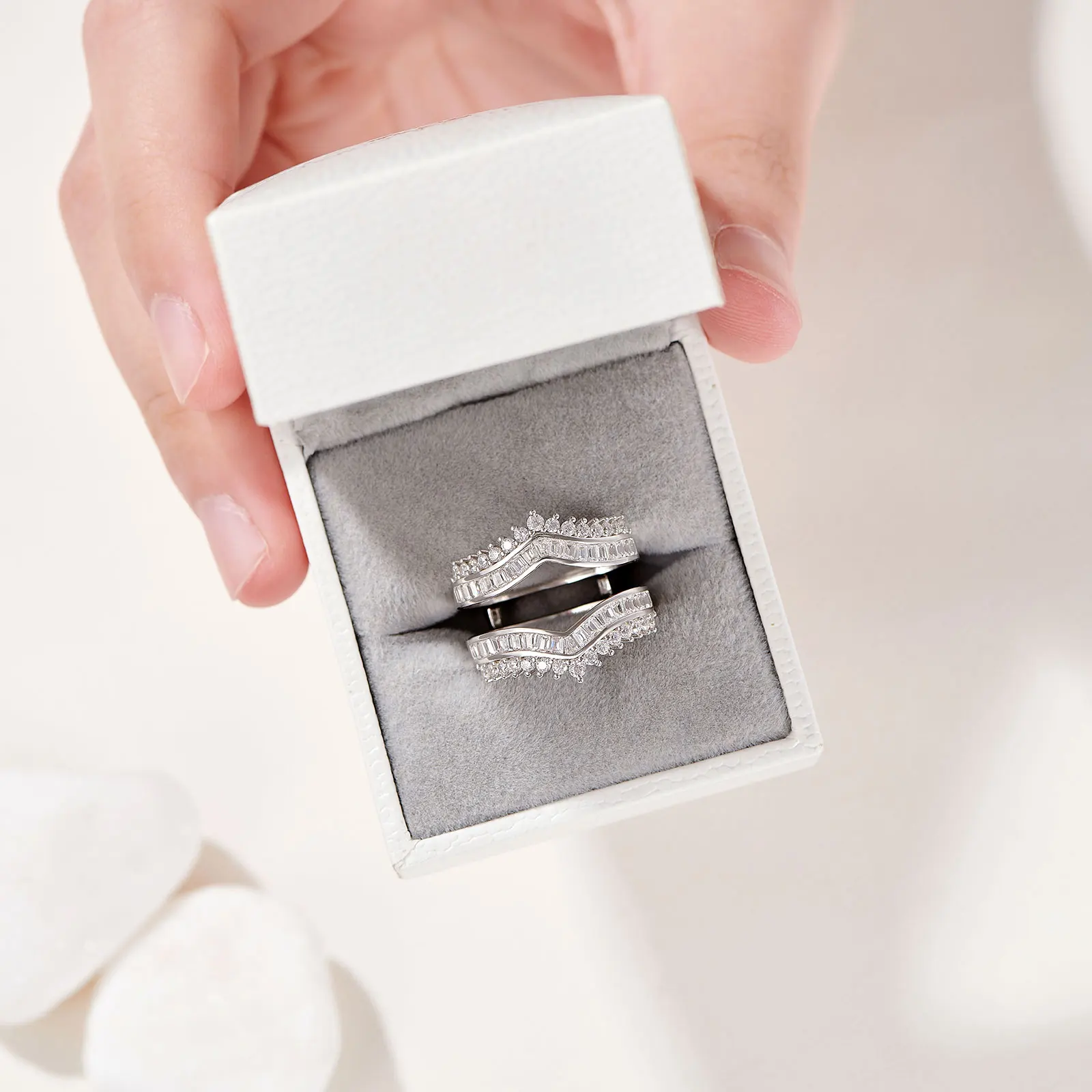 Newshe Grand Ring Enhancer for Women's Engagement Rings 925 Sterling Silver AAAAA Cz Wedding Band Bridal Jewelry Suprising Gift