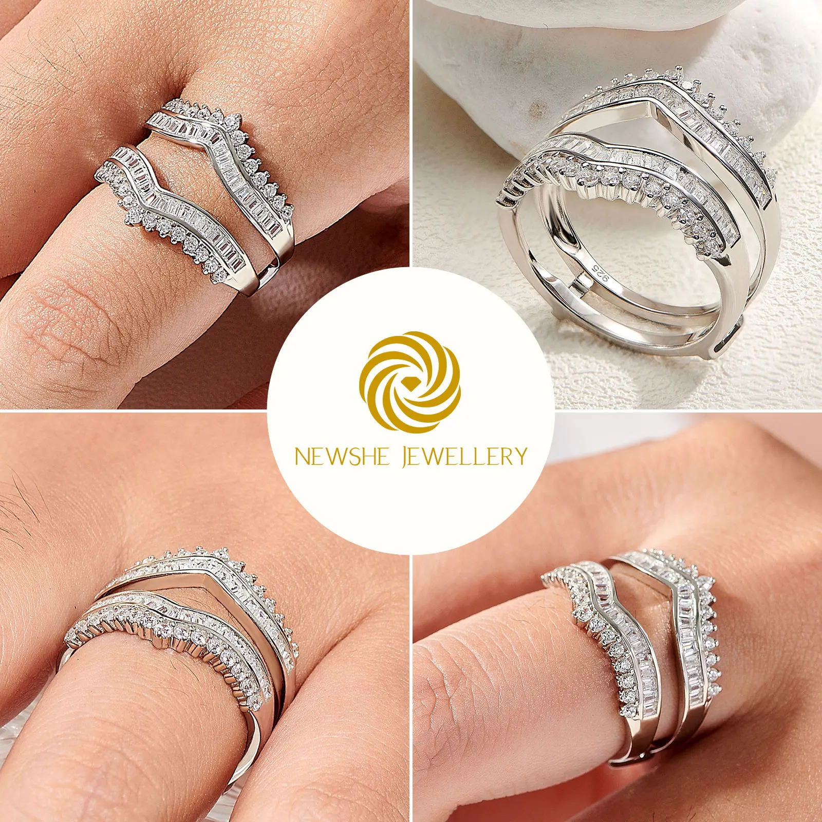 Newshe Grand Ring Enhancer for Women's Engagement Rings 925 Sterling Silver AAAAA Cz Wedding Band Bridal Jewelry Suprising Gift
