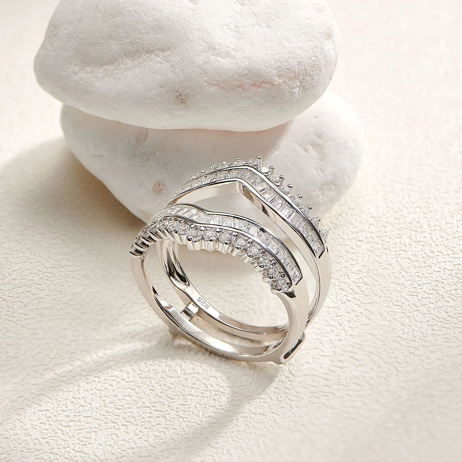 Newshe Grand Ring Enhancer for Women's Engagement Rings 925 Sterling Silver AAAAA Cz Wedding Band Bridal Jewelry Suprising Gift