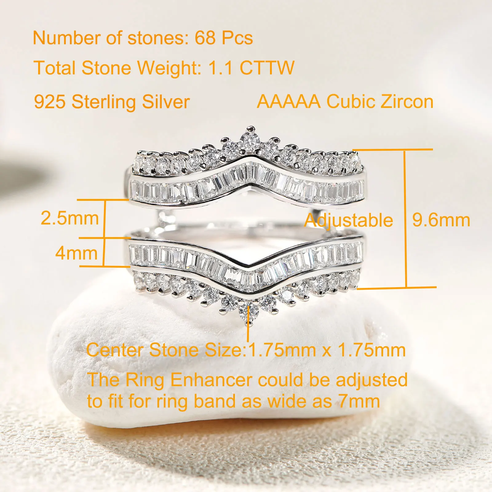 Newshe Grand Ring Enhancer for Women's Engagement Rings 925 Sterling Silver AAAAA Cz Wedding Band Bridal Jewelry Suprising Gift