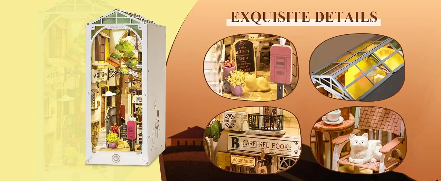 Rolife DIY Book Nook Wooden Miniature Doll House for Bookshelf Insert Furniture