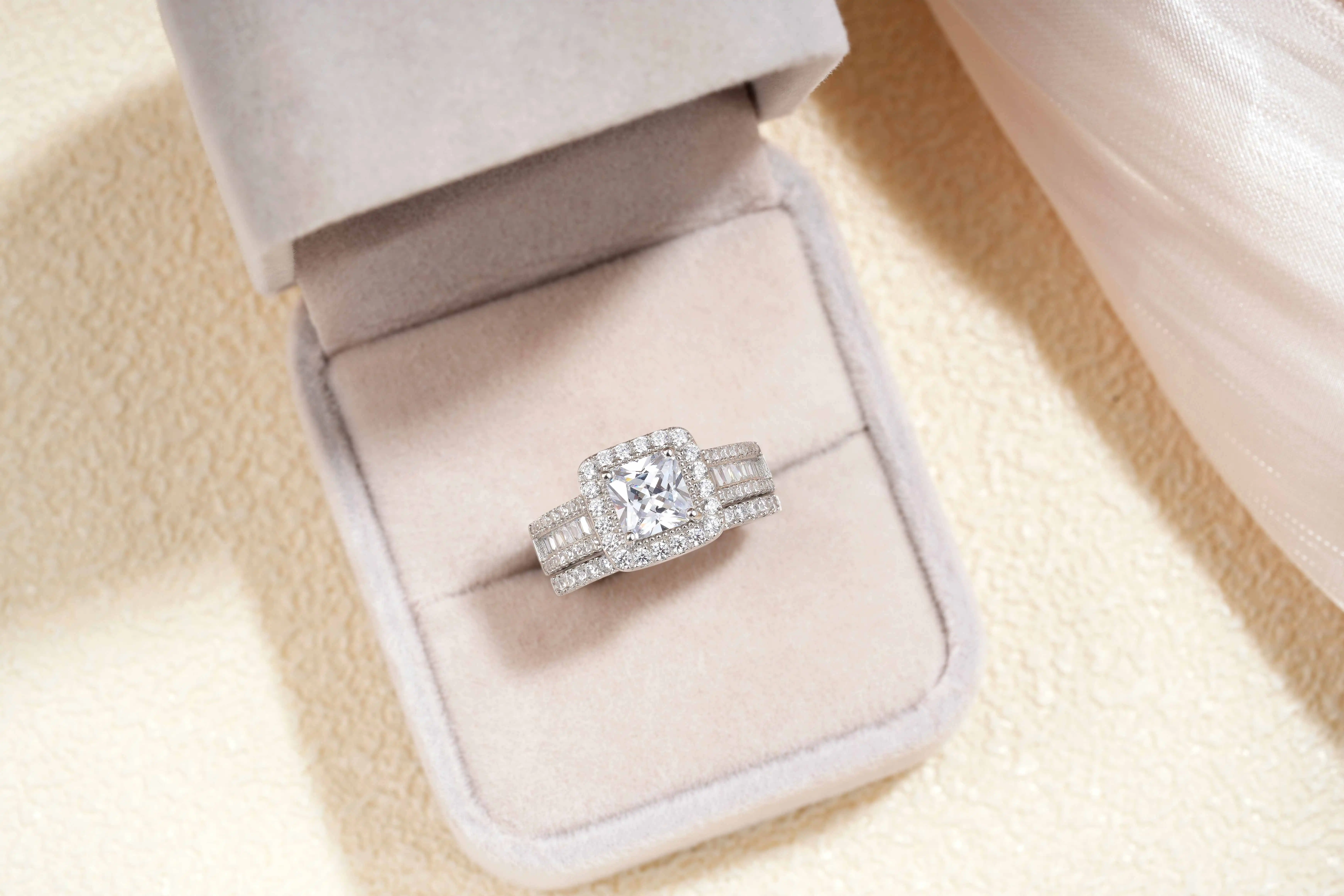 Newshe 925 Sterling Silver Wedding Jewelry Bridal Ring Sets for Women 3.5 CT Imitation Diamond Princess Cut AAAAA Cubic Zircon
