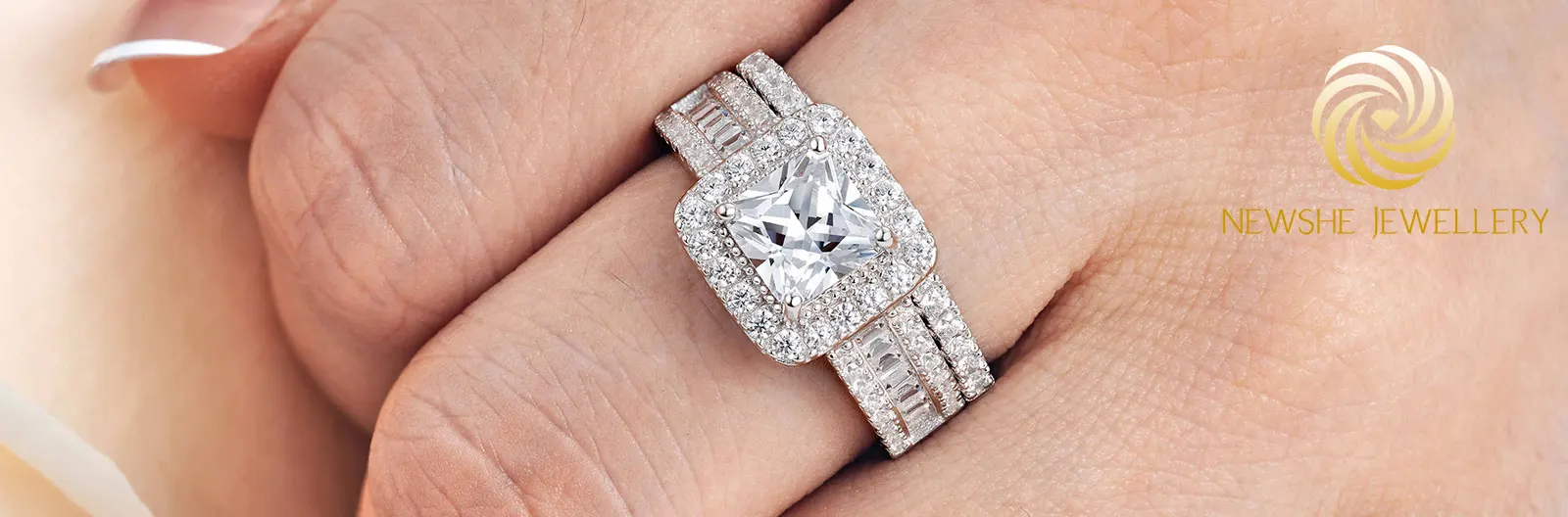 Newshe 925 Sterling Silver Wedding Jewelry Bridal Ring Sets for Women 3.5 CT Imitation Diamond Princess Cut AAAAA Cubic Zircon