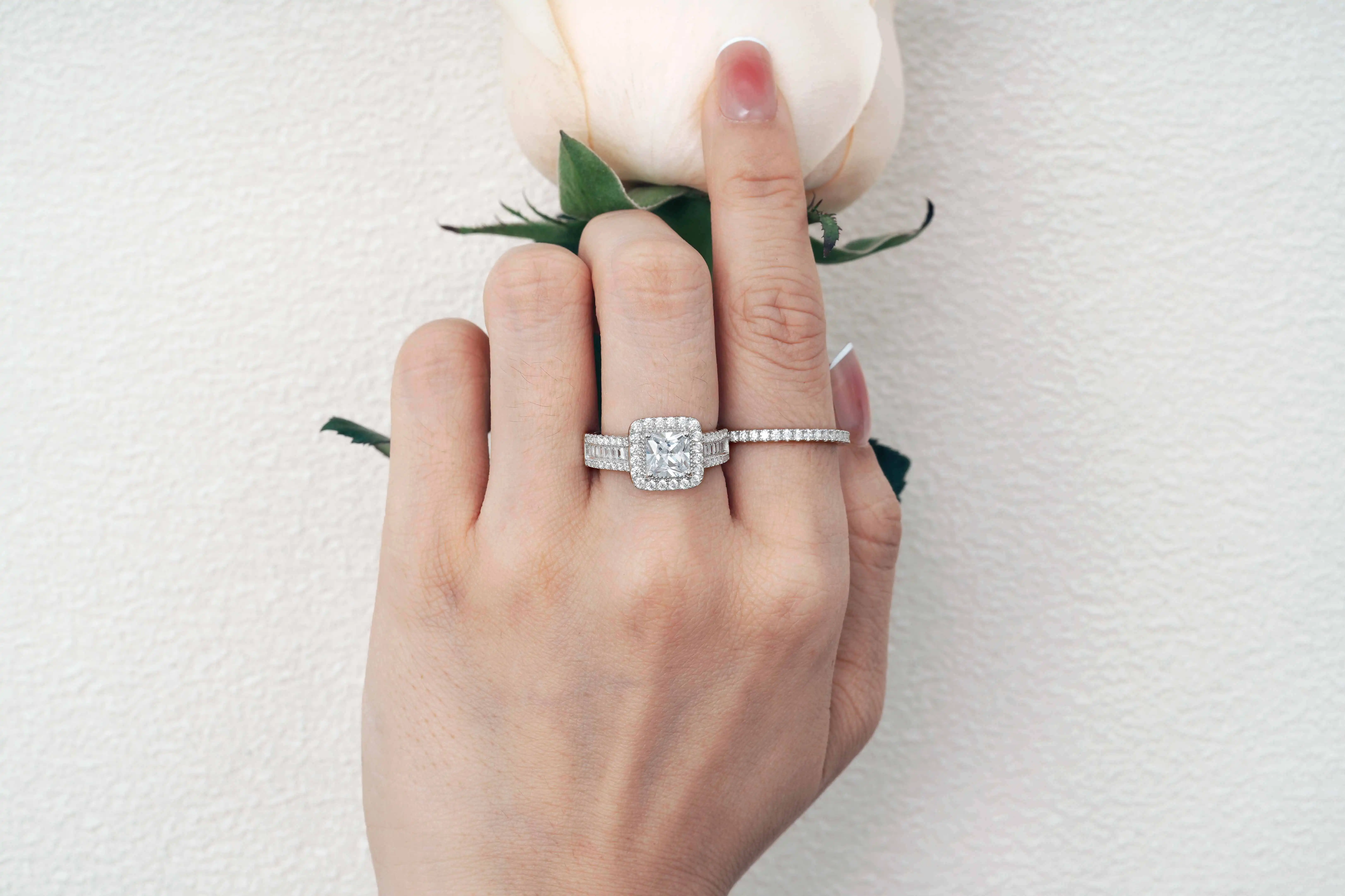 Newshe 925 Sterling Silver Wedding Jewelry Bridal Ring Sets for Women 3.5 CT Imitation Diamond Princess Cut AAAAA Cubic Zircon