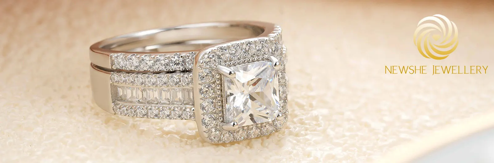 Newshe 925 Sterling Silver Wedding Jewelry Bridal Ring Sets for Women 3.5 CT Imitation Diamond Princess Cut AAAAA Cubic Zircon