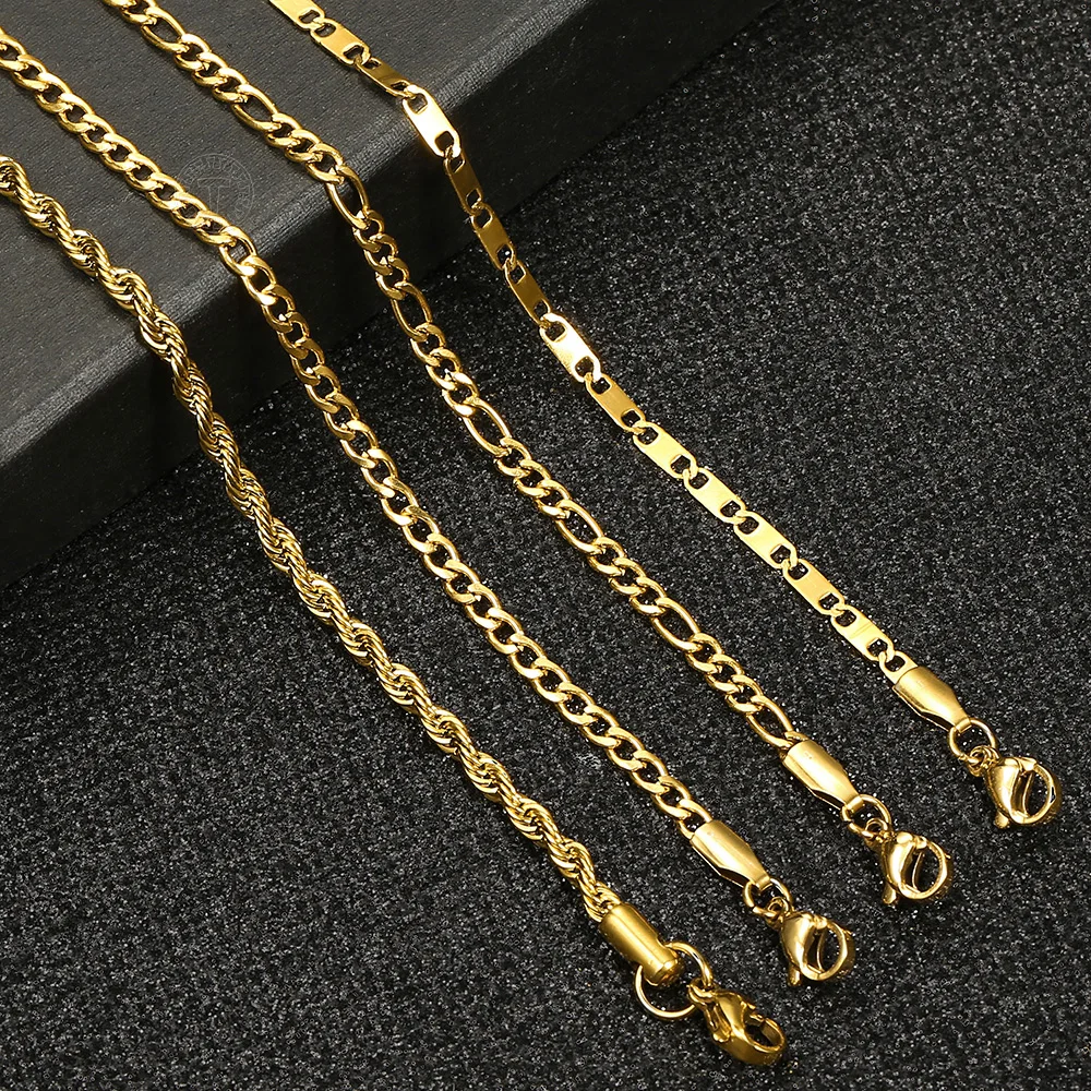 Minimalist Metal Anklets Women Gold Color Stainless Steel Figaro Rope Curb Link Leg Chain Basic Chic Lady Girl Jewelry 10inch