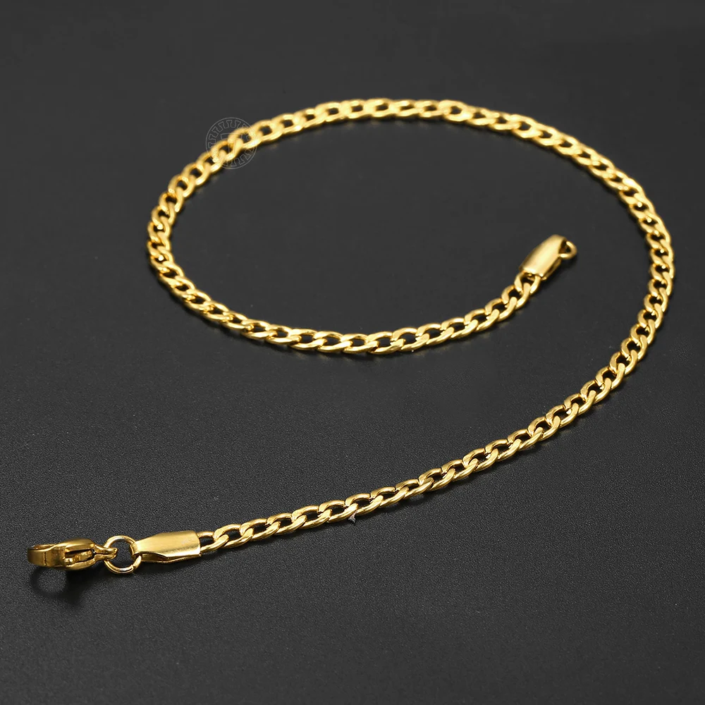 Minimalist Metal Anklets Women Gold Color Stainless Steel Figaro Rope Curb Link Leg Chain Basic Chic Lady Girl Jewelry 10inch
