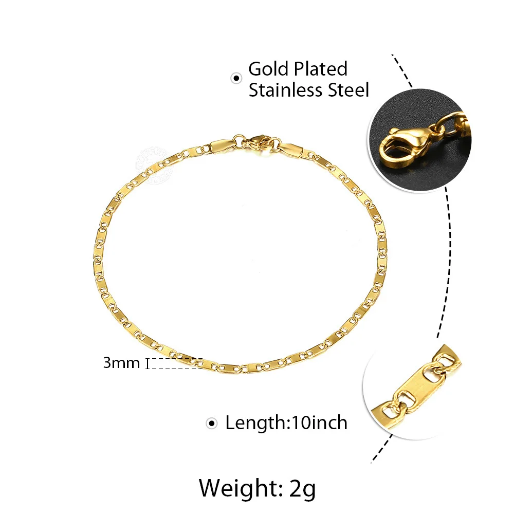 Minimalist Metal Anklets Women Gold Color Stainless Steel Figaro Rope Curb Link Leg Chain Basic Chic Lady Girl Jewelry 10inch