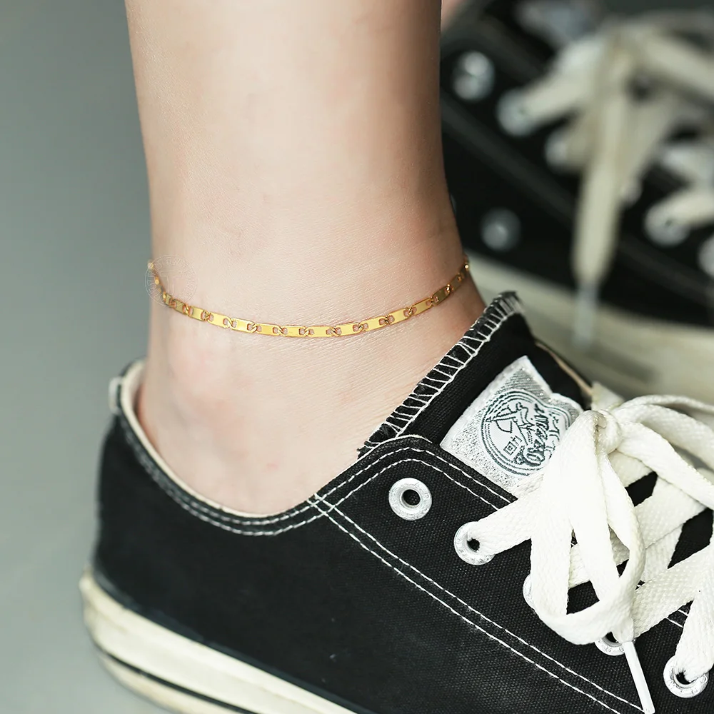 Minimalist Metal Anklets Women Gold Color Stainless Steel Figaro Rope Curb Link Leg Chain Basic Chic Lady Girl Jewelry 10inch