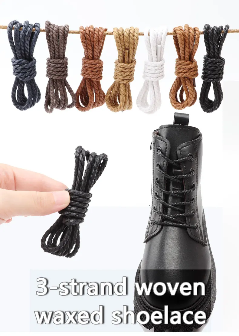 Leather Shoelaces Round Shoe laces Waterproof Waxed Cotton Shoelace Oxford Boots Laces for Shoes 60/80/100/120/140/180cm 1Pair