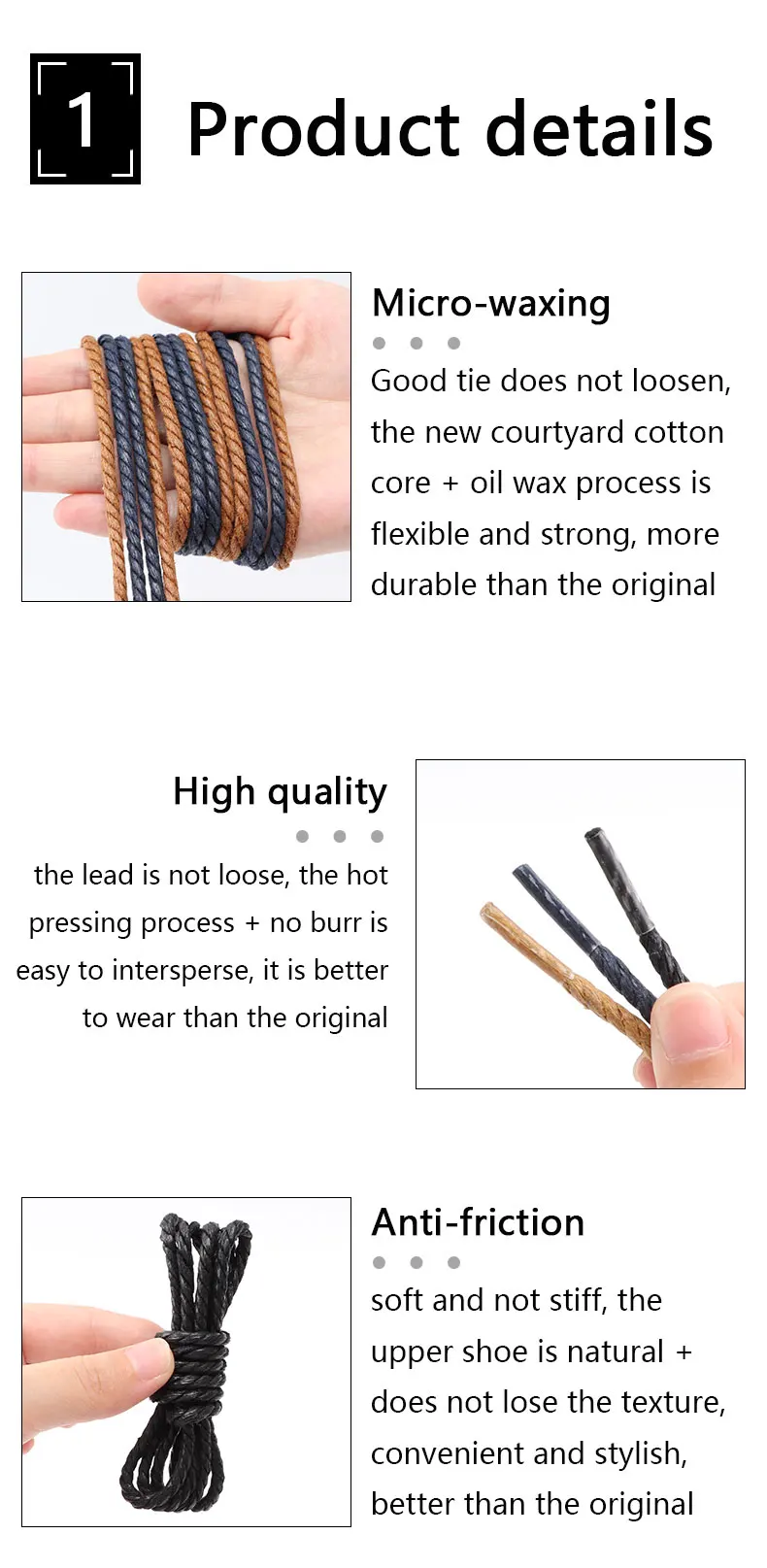 Leather Shoelaces Round Shoe laces Waterproof Waxed Cotton Shoelace Oxford Boots Laces for Shoes 60/80/100/120/140/180cm 1Pair