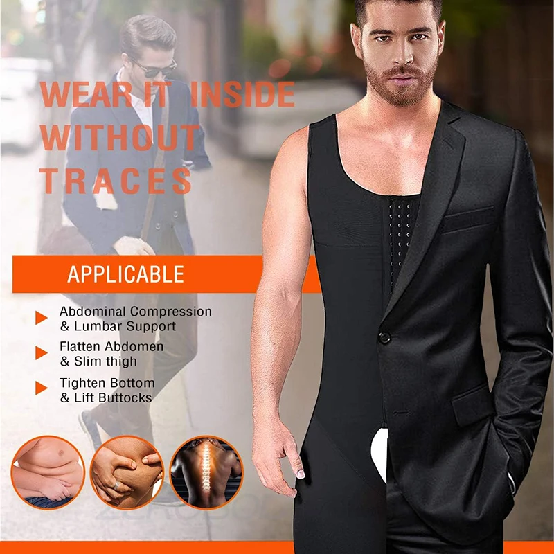 Slimming Bodysuit for Men Tummy Control Full Body Shaper Compress Abdomen Underwear Breathable Weight Loss Shapewear Plus Size