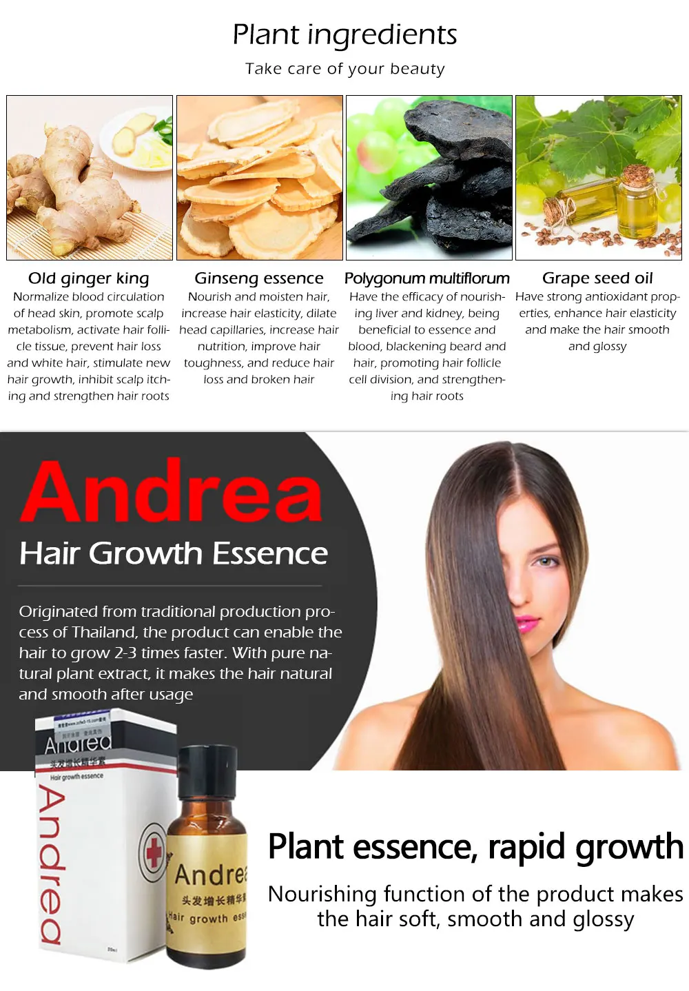 Andrea Hair Fast Hair Growth Essentielle Herbal Keratin Dense Alopecia Loss Liquid Ginger Sunburst Yuda Pilatory Oil 20ml