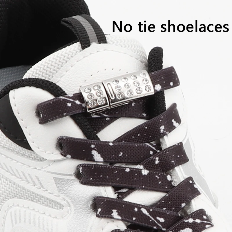 Diamond Magnetic Lock Shoelace Without ties Colorful Splashing ink No tie Shoelaces Kids Adult 8MM Flats Elastic Laces Sneakers