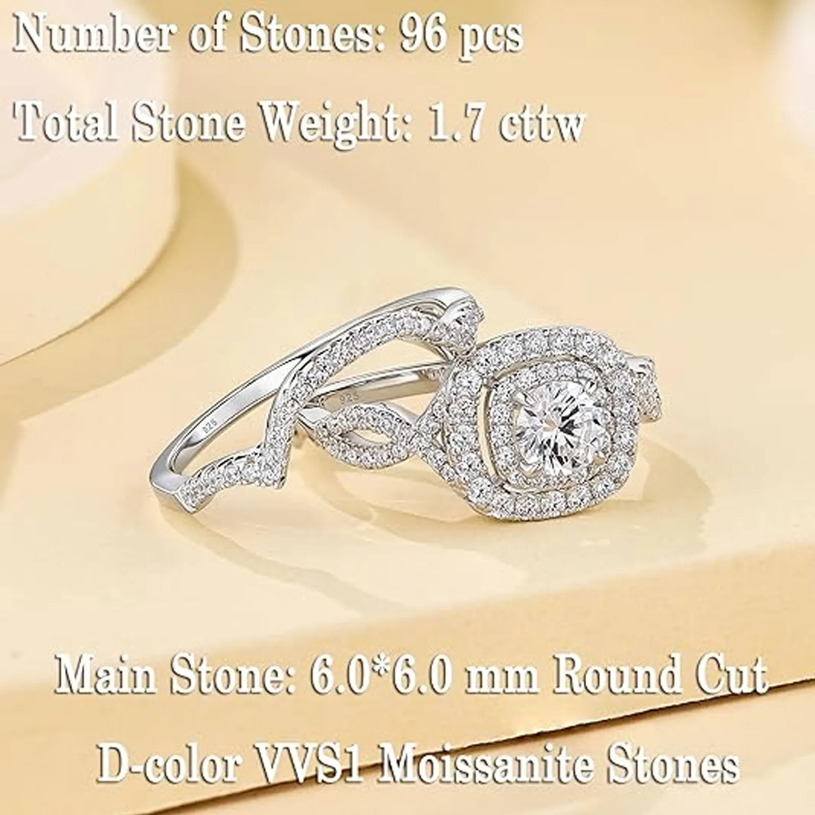 Newshe 2Pcs Halo Round Cut Moissanite Wedding Ring Set for Women Solid 925 Sterling Silver Zircons Luxury Bridal Rings