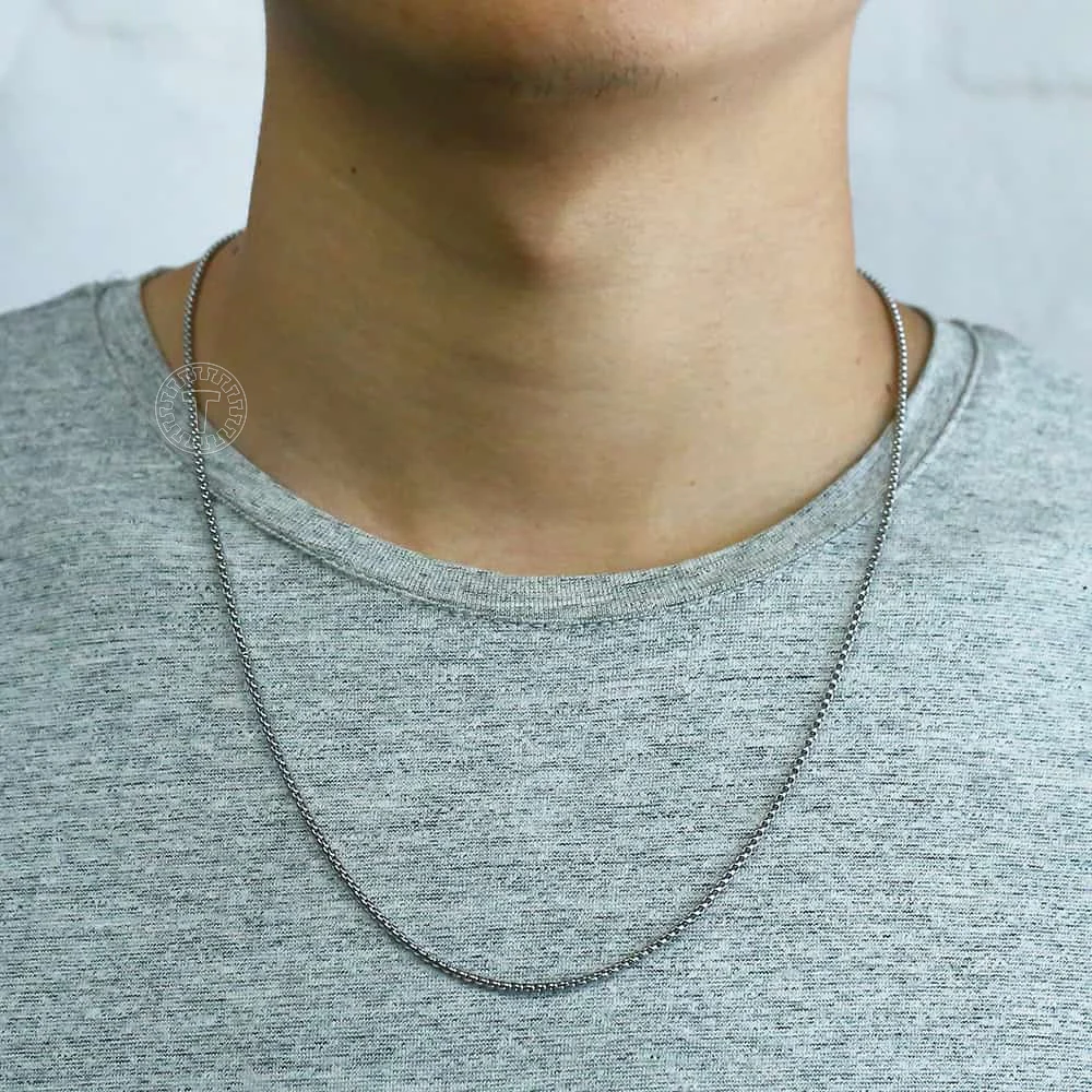 Width 2mm/3mm/4mm Round Box Link Chain for Mens Women Silver Color Stainless Steel Neckalce Never Fade Waterproof Dropshipping