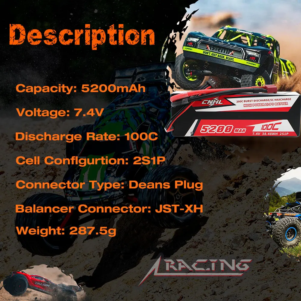 CNHL Lipo Battery 3S 4S 5200mAh 11.1V 14.8V 100C Hard Case With T Plug For RC Car Boat Helicopter Truck Truggy Traxxas