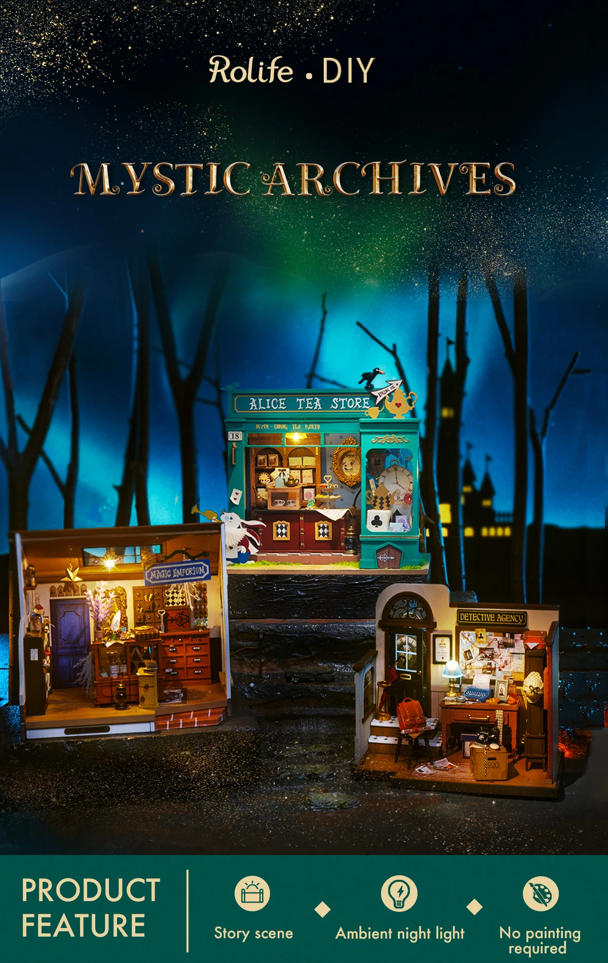 Robotime Rolife DIY Mystery Archives Bureau Decorative Ornament Kids Adult Miniature Fantasy Magic Doll House Wooden Kit Toy
