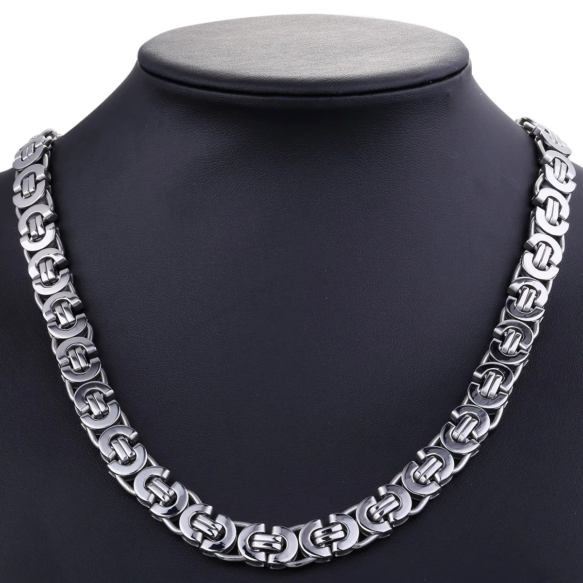 11mm 316L Stainless Steel Flat Byzantine Link Necklace For Mens Boys Punk Hip Hop Silver Color Choker Necklaces KN05