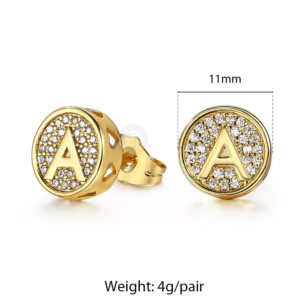 Fashion Cubic Zircon Initial A-Z Letter Gold Color Stud Earrings for Men Women AAA CZ Punk Hip-Hop Name Earrings 2021 GE353A