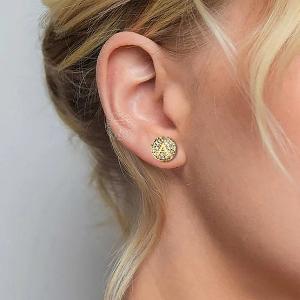 Fashion Cubic Zircon Initial A-Z Letter Gold Color Stud Earrings for Men Women AAA CZ Punk Hip-Hop Name Earrings 2021 GE353A