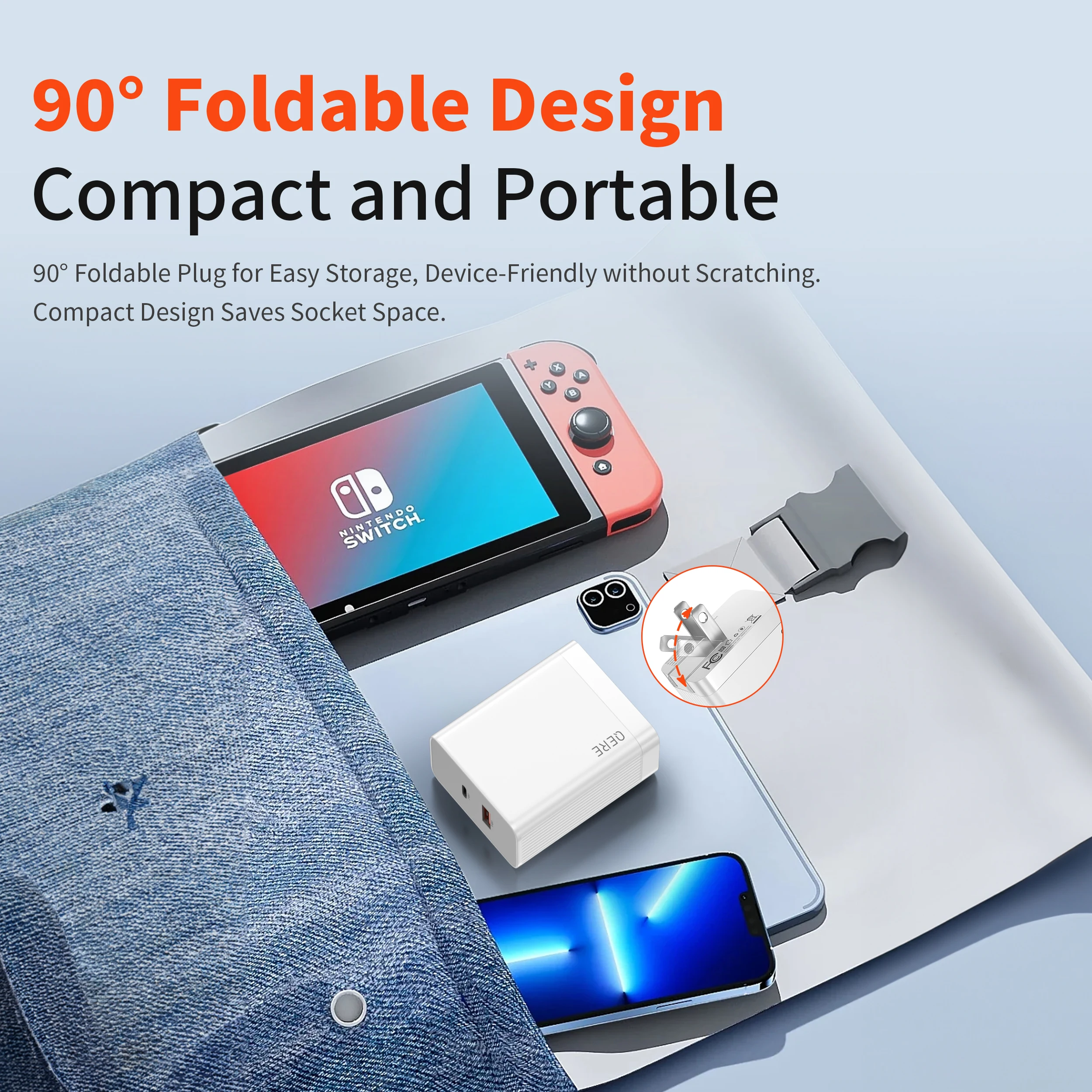 QERE Fast Charger PD 65W GaN Phone Universal Adapters EU Plug Safe Type C USB Intelligent Lightning Fast Charging Mini Portable