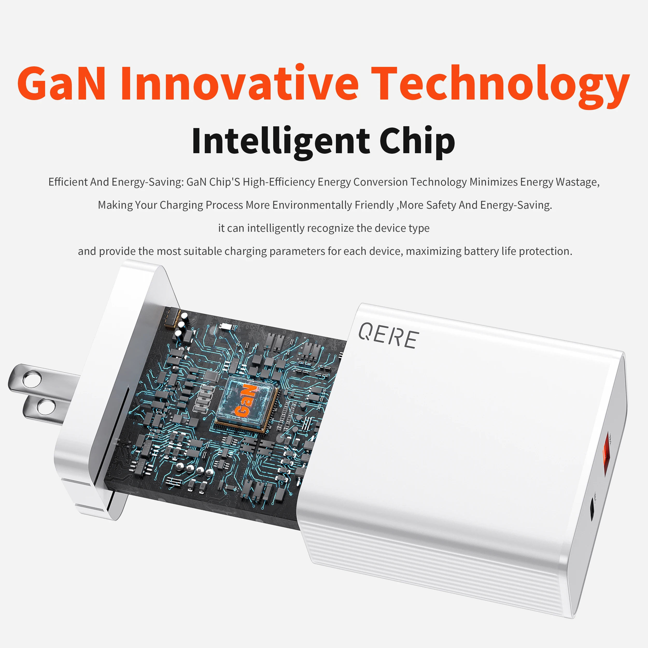 QERE Fast Charger PD 65W GaN Phone Universal Adapters EU Plug Safe Type C USB Intelligent Lightning Fast Charging Mini Portable