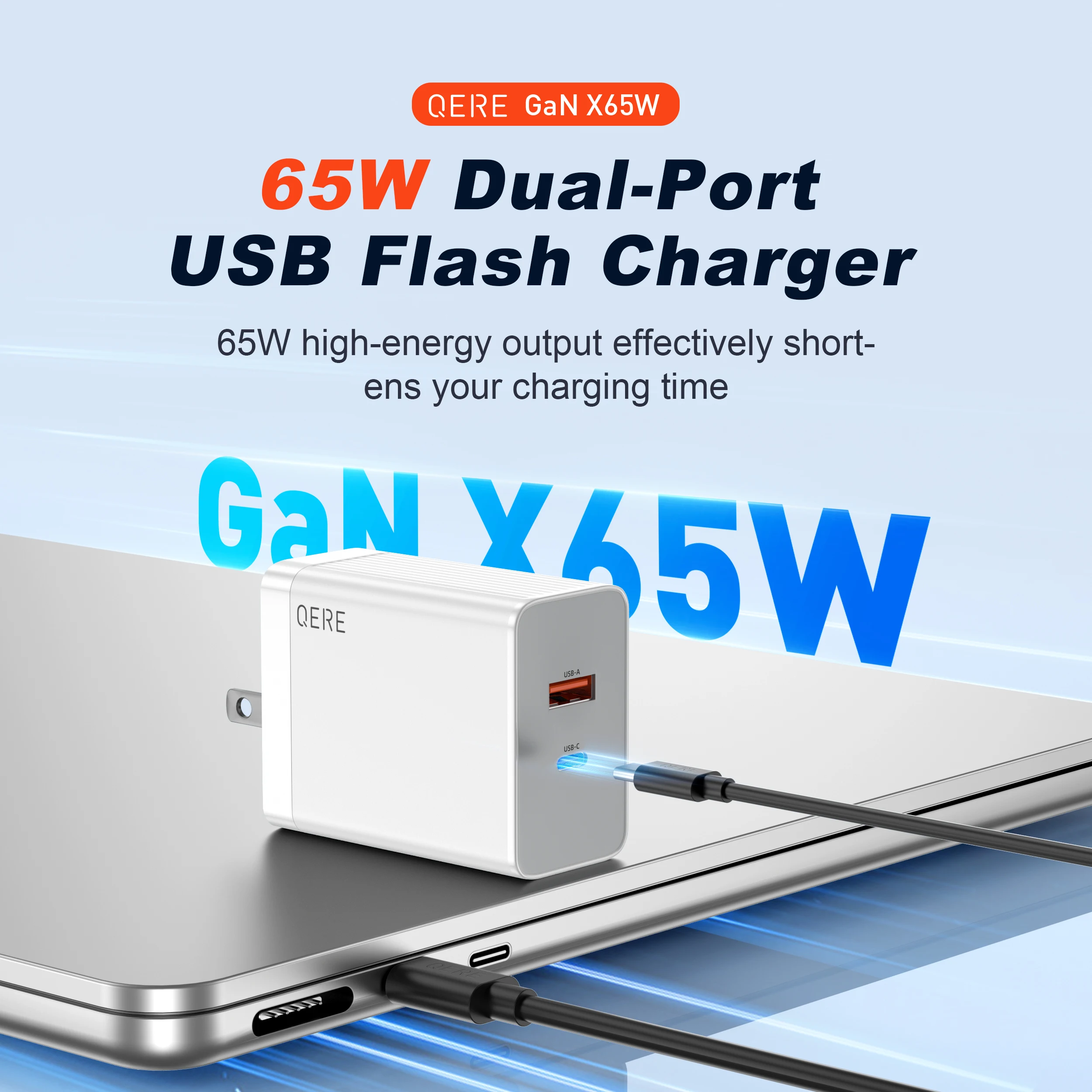 QERE Fast Charger PD 65W GaN Phone Universal Adapters EU Plug Safe Type C USB Intelligent Lightning Fast Charging Mini Portable