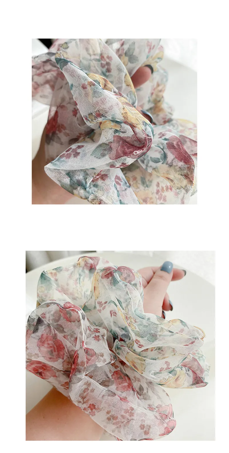 2021 New Fashion Oversized Organza Flower Large Hair Scrunchies Elastic Hair Ropes For Woman Girls Temperament Hair Accessories