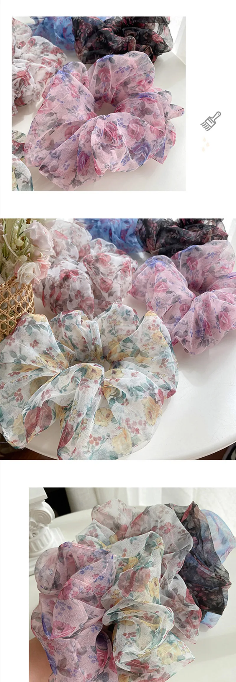2021 New Fashion Oversized Organza Flower Large Hair Scrunchies Elastic Hair Ropes For Woman Girls Temperament Hair Accessories