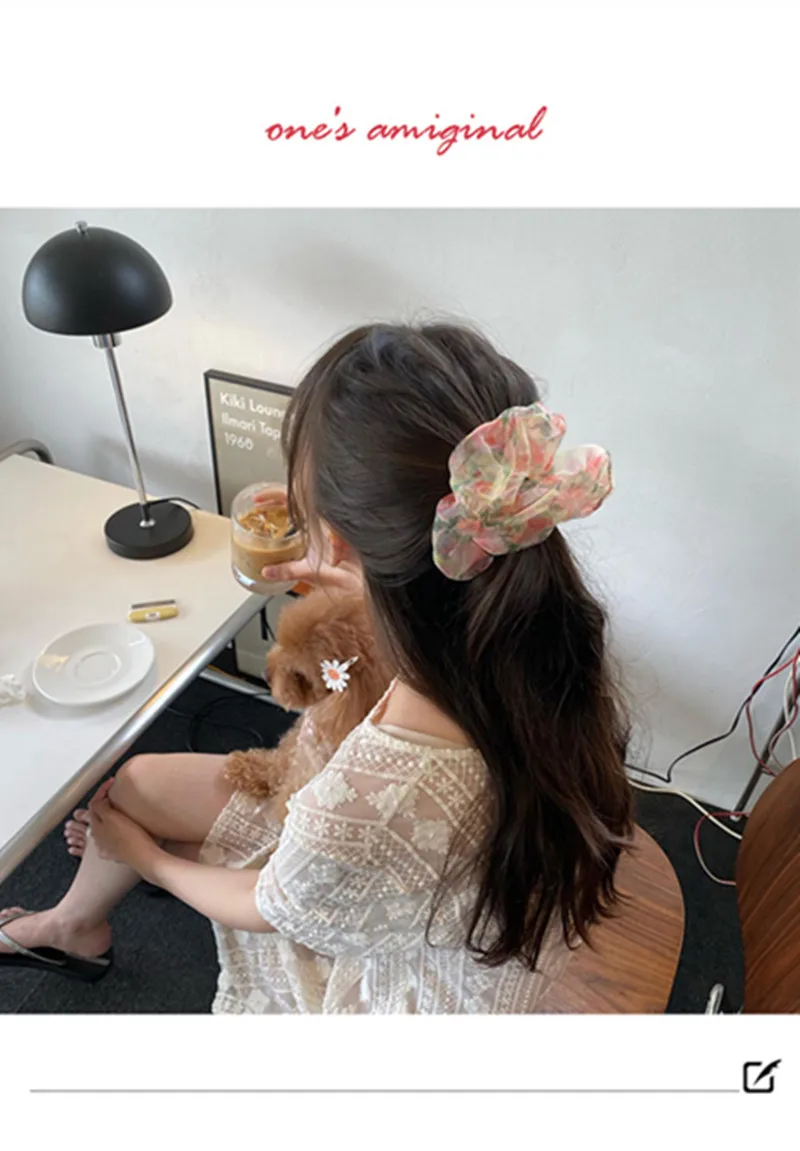 2021 New Fashion Oversized Organza Flower Large Hair Scrunchies Elastic Hair Ropes For Woman Girls Temperament Hair Accessories