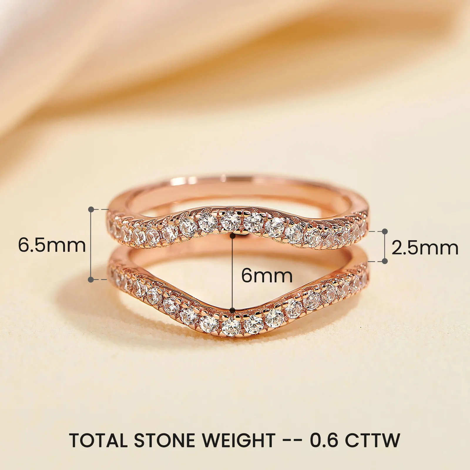 Newshe Women's Ring Enhancers Curved Guard Engagement Wedding Band 925 Sterling Silver Cubic Zirconia Fine Jewelry Size 5-10