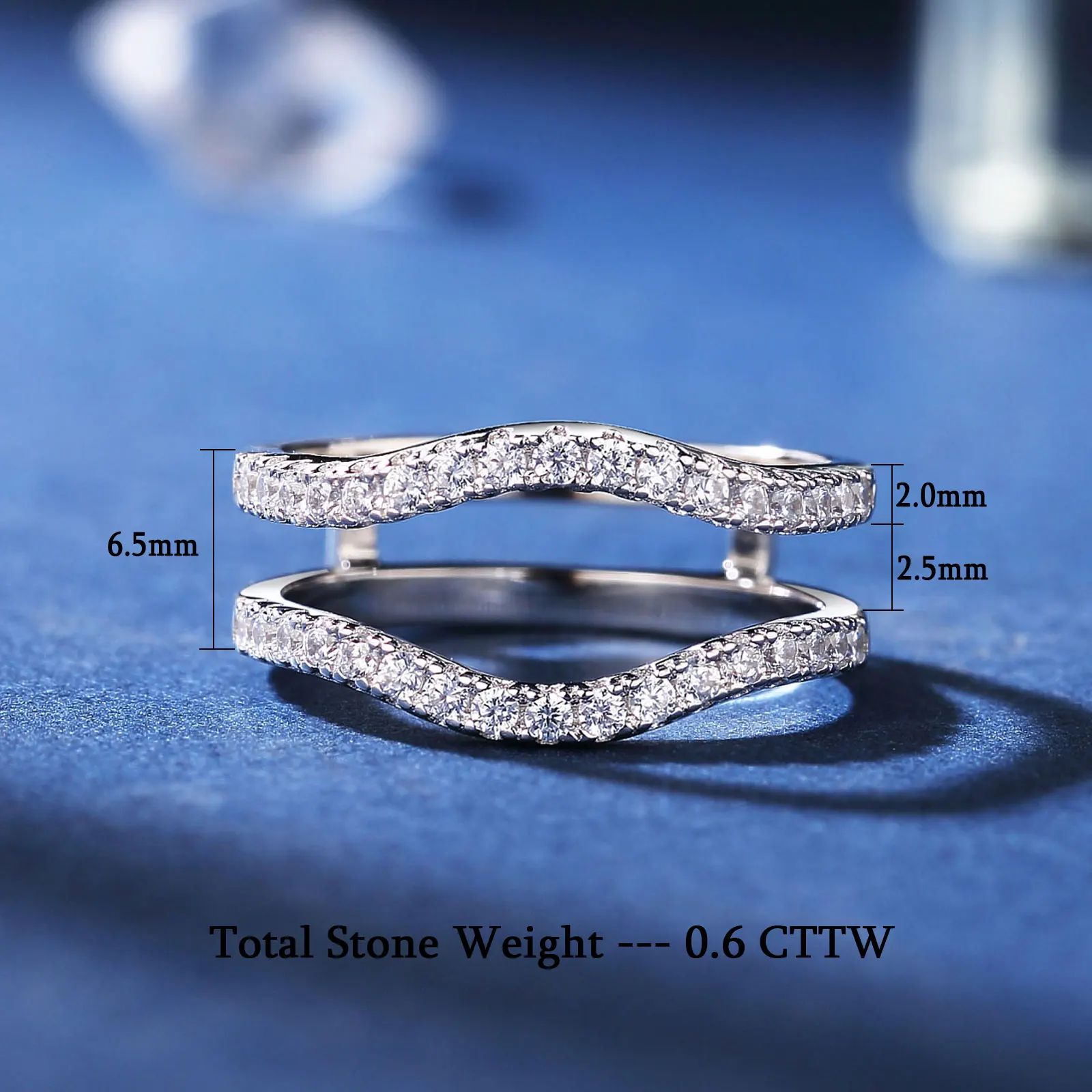 Newshe Women's Ring Enhancers Curved Guard Engagement Wedding Band 925 Sterling Silver Cubic Zirconia Fine Jewelry Size 5-10