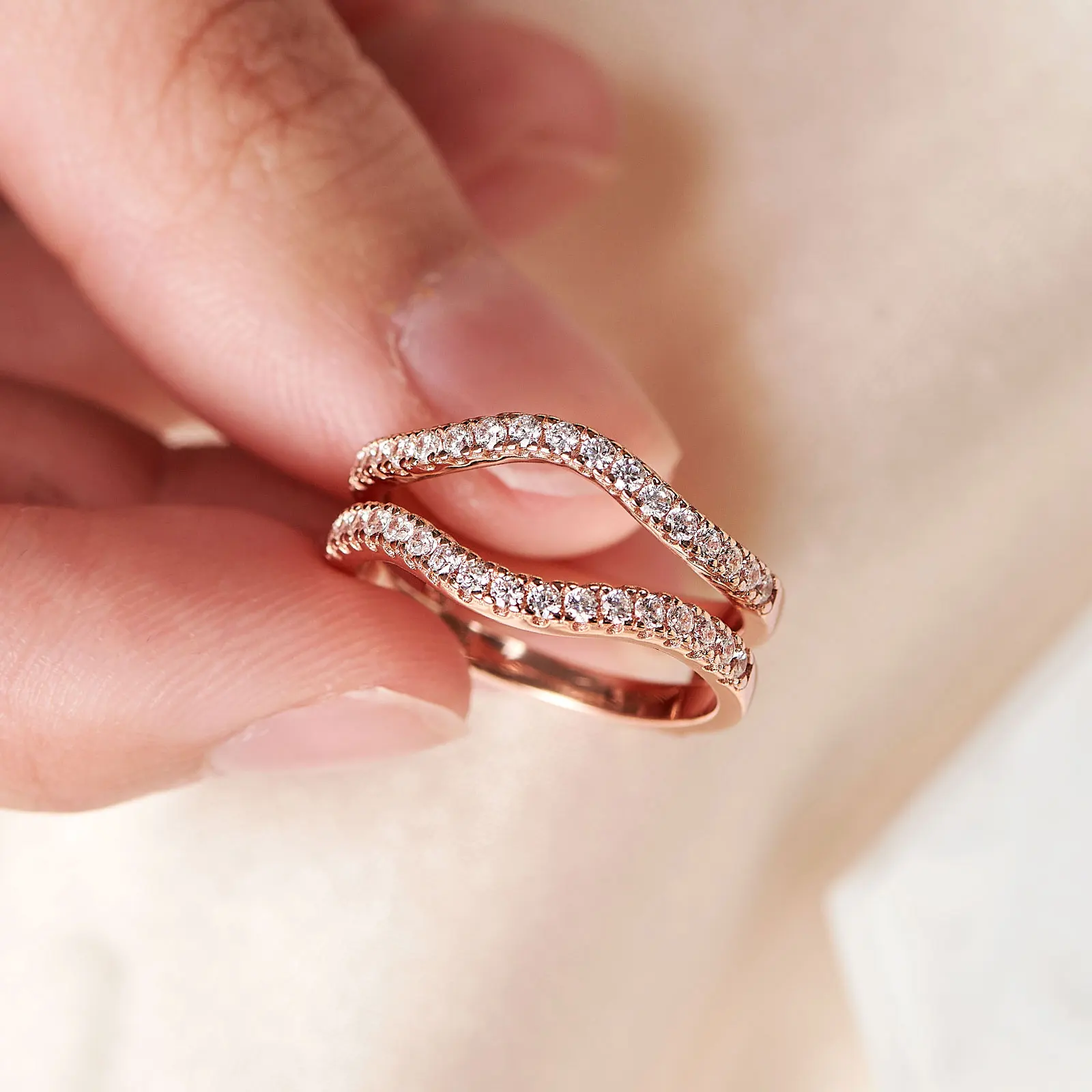Newshe Women's Ring Enhancers Curved Guard Engagement Wedding Band 925 Sterling Silver Cubic Zirconia Fine Jewelry Size 5-10