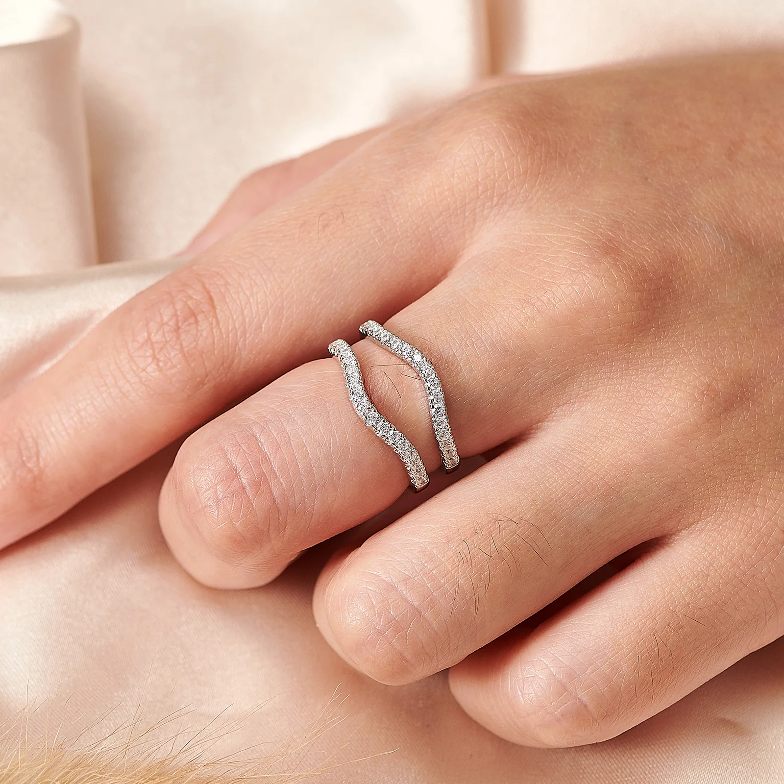 Newshe Women's Ring Enhancers Curved Guard Engagement Wedding Band 925 Sterling Silver Cubic Zirconia Fine Jewelry Size 5-10
