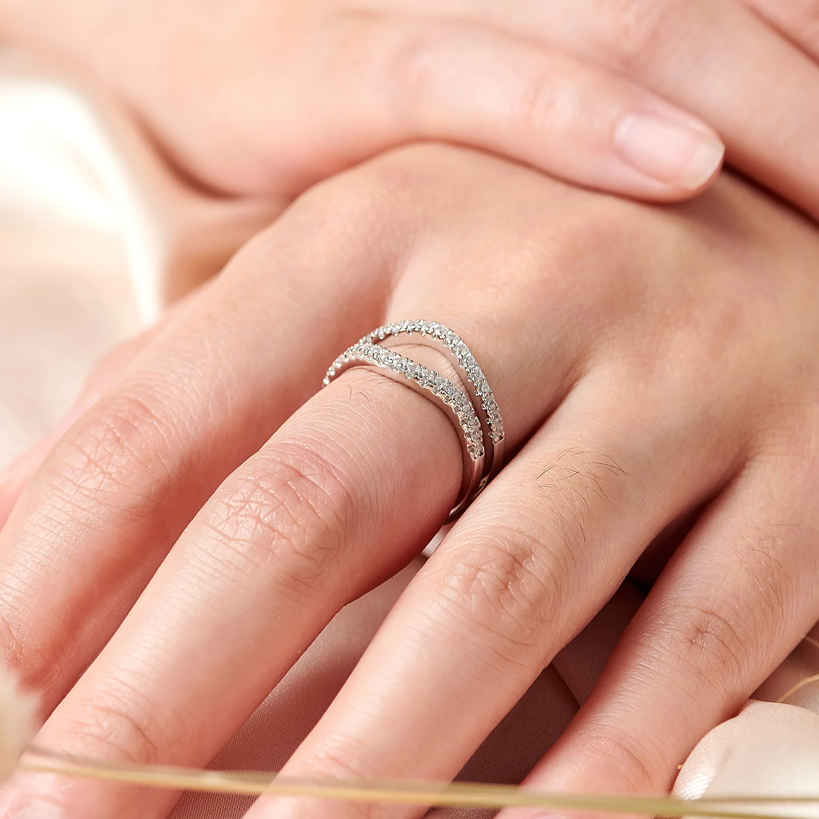 Newshe Women's Ring Enhancers Curved Guard Engagement Wedding Band 925 Sterling Silver Cubic Zirconia Fine Jewelry Size 5-10