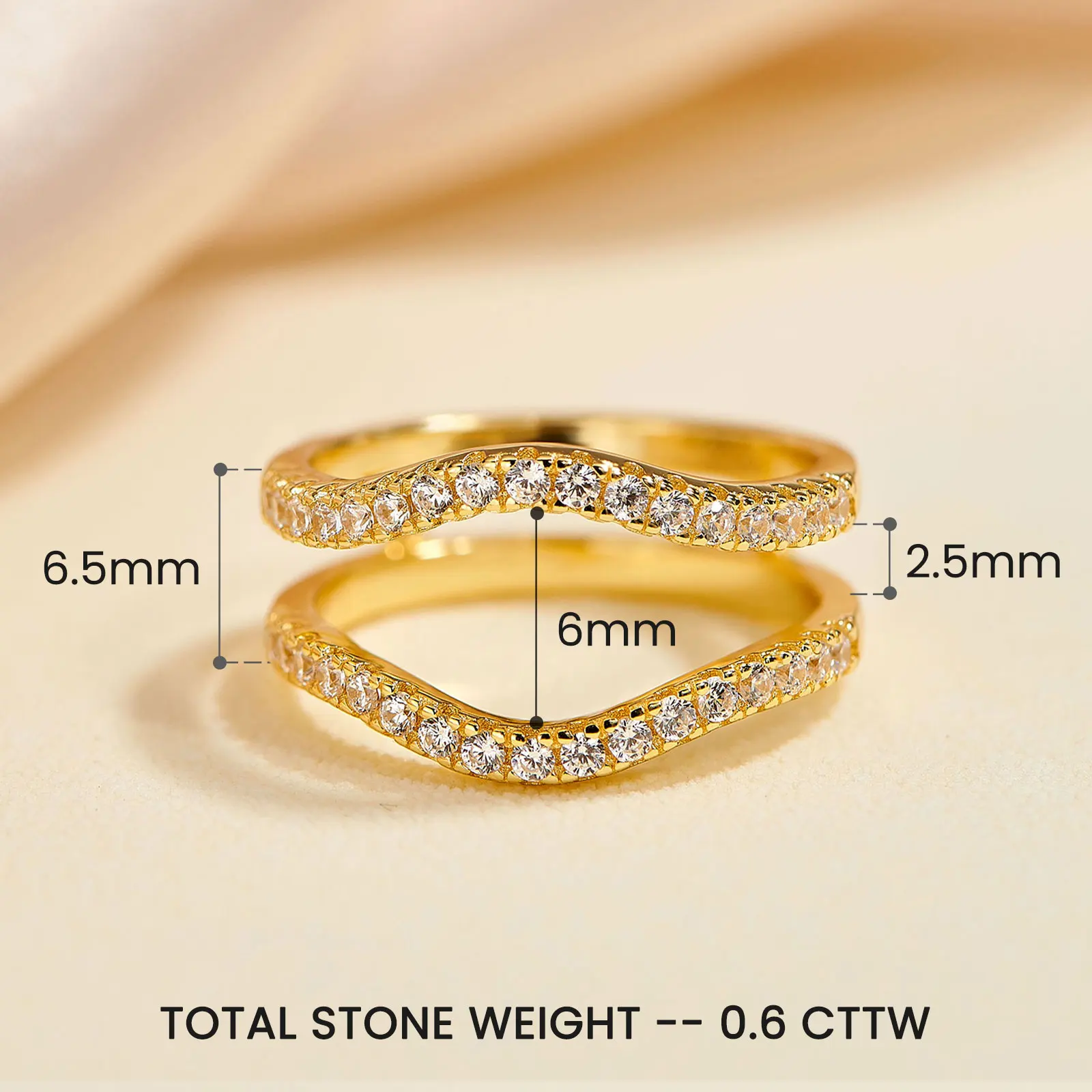 Newshe Women's Ring Enhancers Curved Guard Engagement Wedding Band 925 Sterling Silver Cubic Zirconia Fine Jewelry Size 5-10