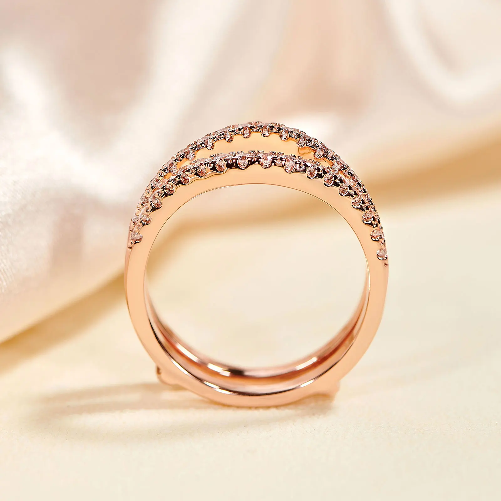 Newshe Women's Ring Enhancers Curved Guard Engagement Wedding Band 925 Sterling Silver Cubic Zirconia Fine Jewelry Size 5-10