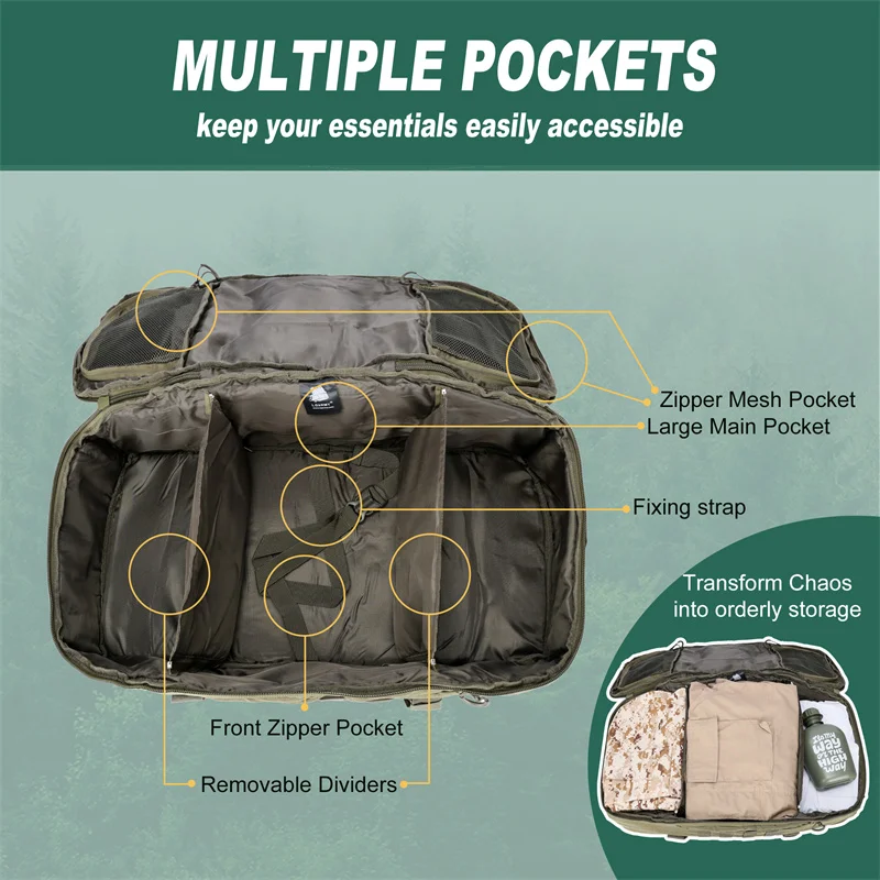 LQARMY 25L Travel Backpack Military MOLLE Duffel Bag Army Rucksacks Outdoor Waterproof Sports Backpacks Luggage Hiking Gym Bag