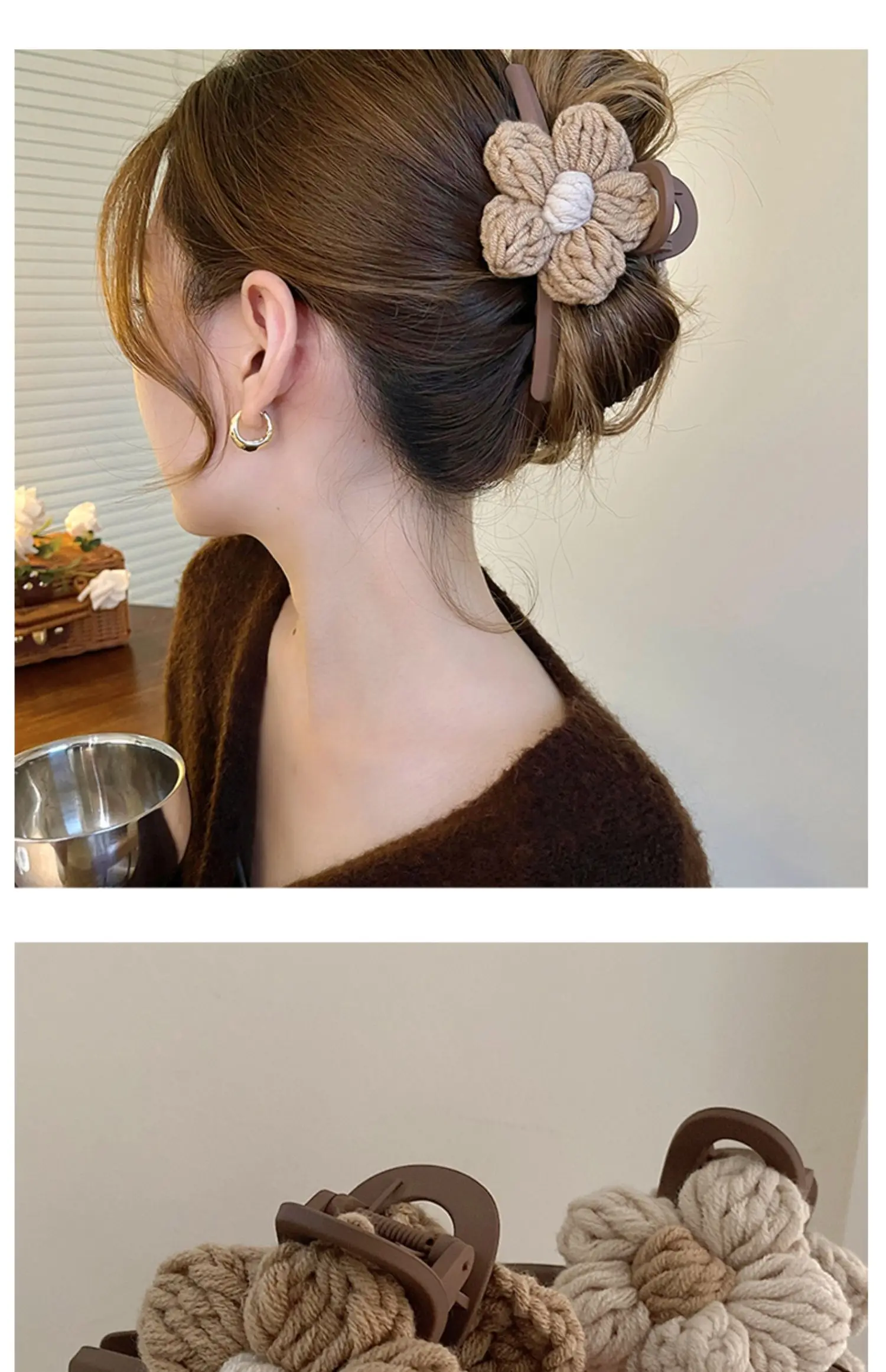 New Fashion Woolen Flower Hair Claw For Woman Elegant Hair Clips Barrette Crab Headband Ponytail Headwear Hair Accessories