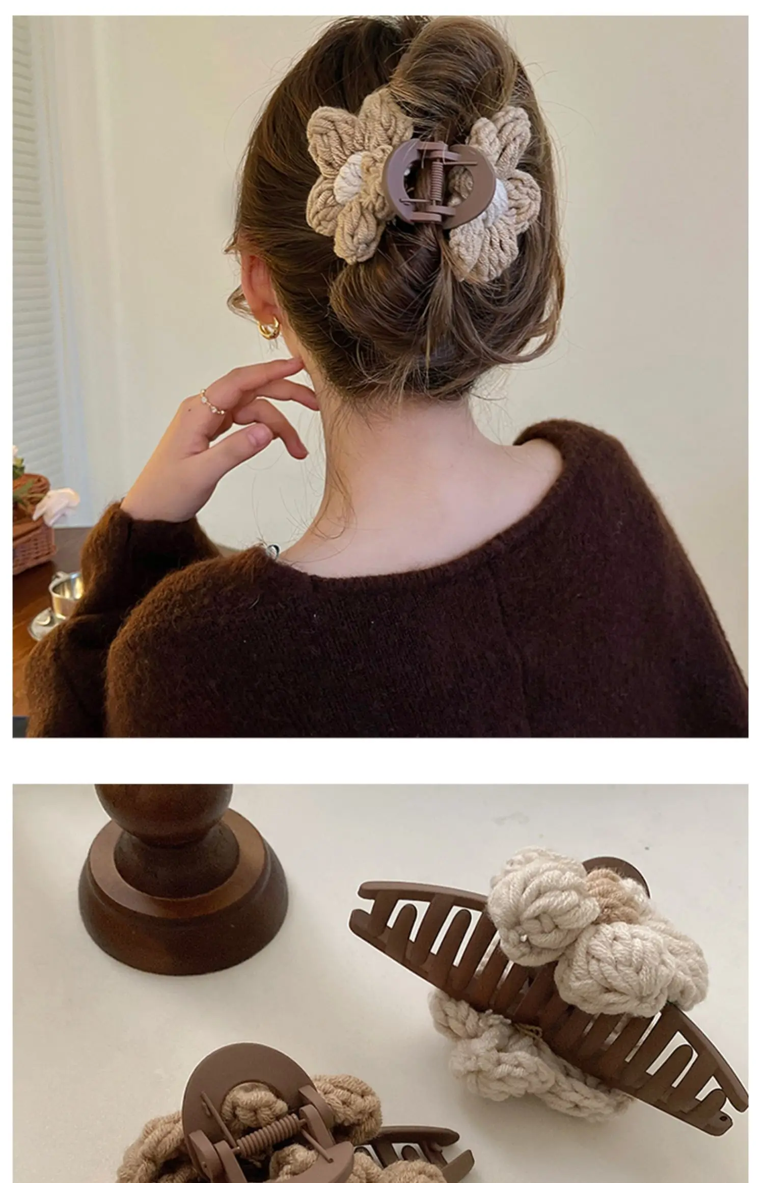 New Fashion Woolen Flower Hair Claw For Woman Elegant Hair Clips Barrette Crab Headband Ponytail Headwear Hair Accessories