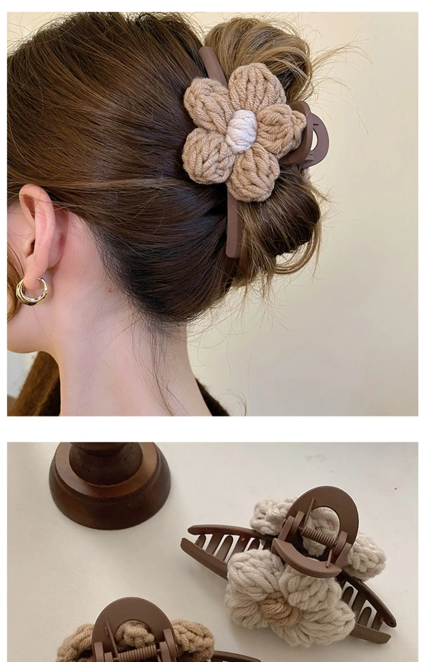 New Fashion Woolen Flower Hair Claw For Woman Elegant Hair Clips Barrette Crab Headband Ponytail Headwear Hair Accessories