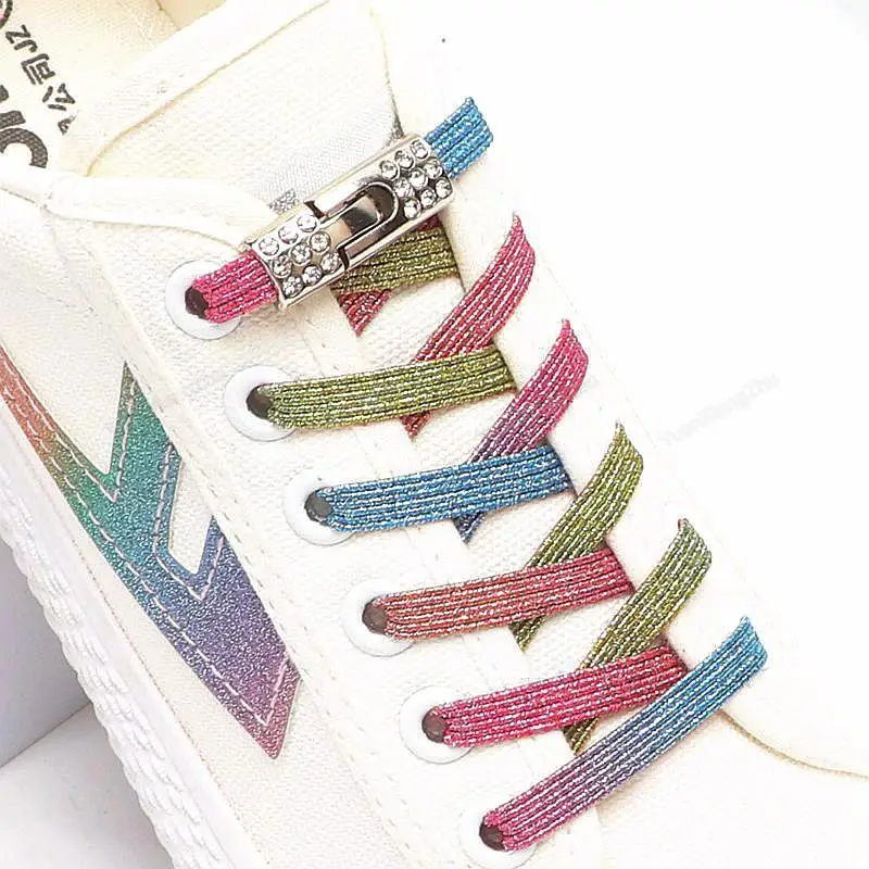 Diamond Cross Locks Shoelaces Without ties Rainbow Elastic Laces Sneakers Kids Adult No Tie Shoe laces 8MM Width Flat Shoelace