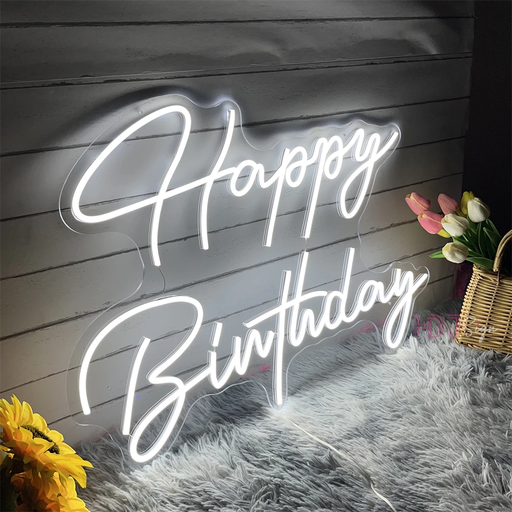 72cm Happy Birthday Neon Sign Party Decor Birthday Gifts Large Size Led Neon Lights Room Bedroom Decor Wall Art Neon Led Signs