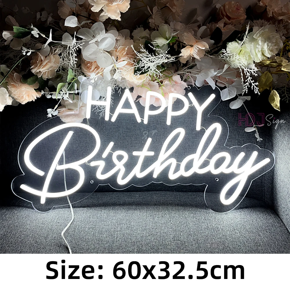 72cm Happy Birthday Neon Sign Party Decor Birthday Gifts Large Size Led Neon Lights Room Bedroom Decor Wall Art Neon Led Signs