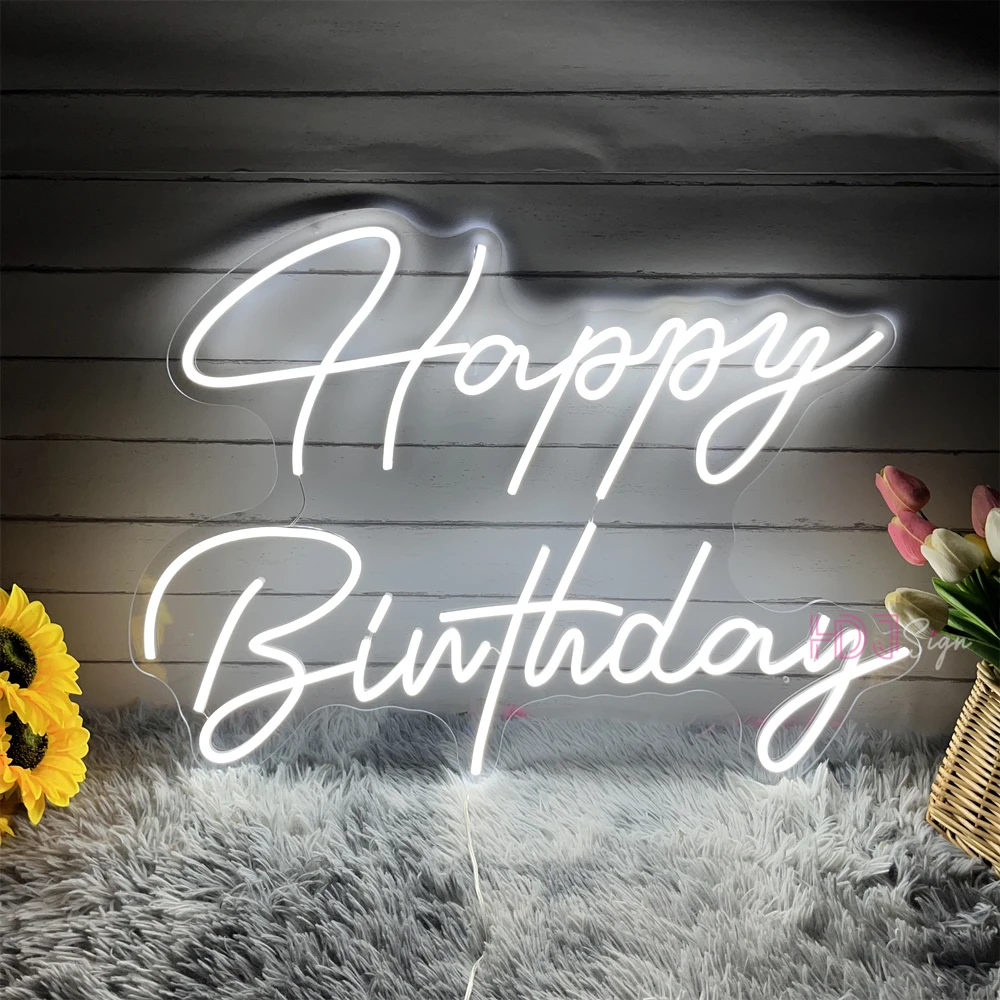 72cm Happy Birthday Neon Sign Party Decor Birthday Gifts Large Size Led Neon Lights Room Bedroom Decor Wall Art Neon Led Signs