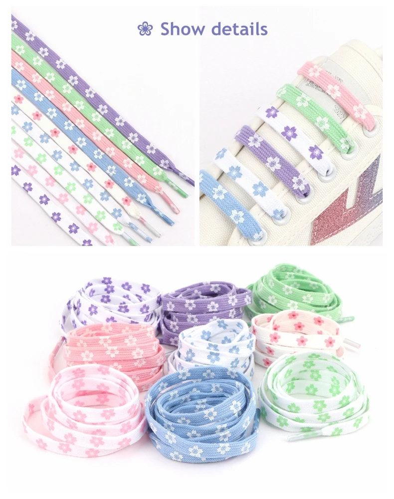 New Sakura Shoelaces Flat Little Daisies Shoe laces High-top Canvas Sneakers Shoelace AF1 Laces Shoe Strings 100/120/140/160CM