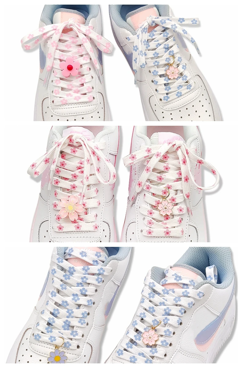 New Sakura Shoelaces Flat Little Daisies Shoe laces High-top Canvas Sneakers Shoelace AF1 Laces Shoe Strings 100/120/140/160CM
